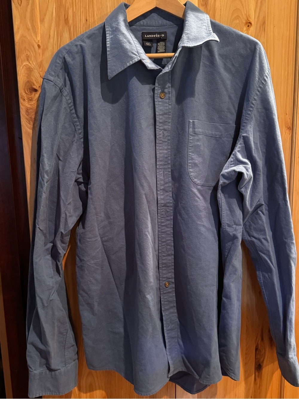 Lands' End Tall Men's Flannel Slate Blue Long-Sleeve Button-Down Shirt XL